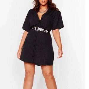 Nasty Gal Black White Polka Dot Button Down Mini Dress Plus Size 16 NWT